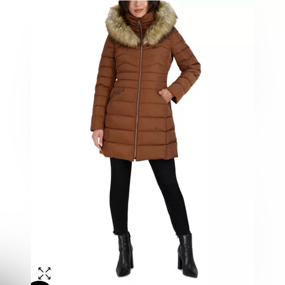 Laundry by Shelli Segal Faux Fur Trim Hooded Puffer Coat/ Small